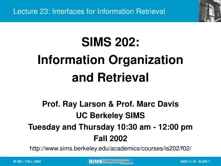 lecture 23 interfaces for information retrieval