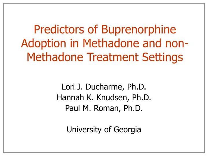 predictors of buprenorphine adoption in methadone and non methadone treatment settings