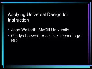 Applying Universal Design for Instruction