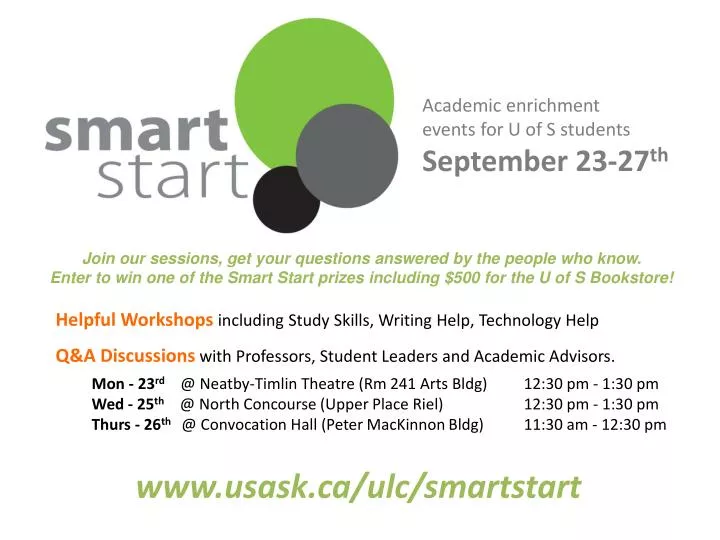 academic enrichment events for u of s students september 23 27 th