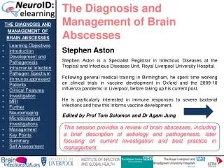 the diagnosis and management of brain abscesses Learning Objectives Introduction