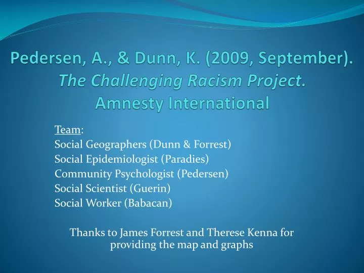 pedersen a dunn k 2009 september the challenging racism project amnesty international