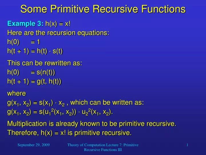 some primitive recursive functions