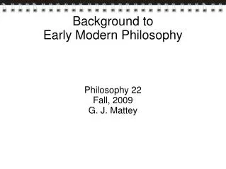 Background to Early Modern Philosophy