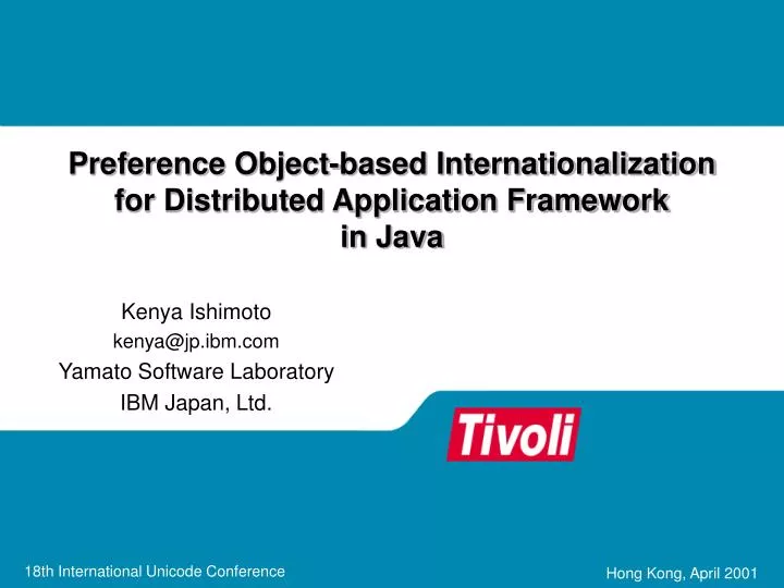 preference object based internationalization for distributed application framework in java