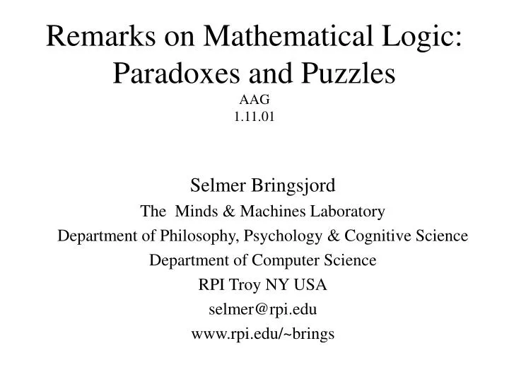 remarks on mathematical logic paradoxes and puzzles aag 1 11 01