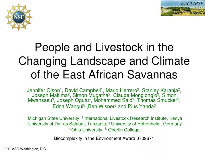 people and livestock in the changing landscape and climate of the east african savannas