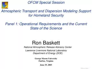 Ron Baskett National Atmospheric Release Advisory Center