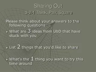 Sharing Out 3-2-1 Think, Pair, Square