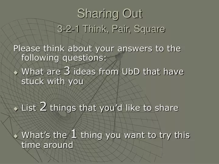 sharing out 3 2 1 think pair square
