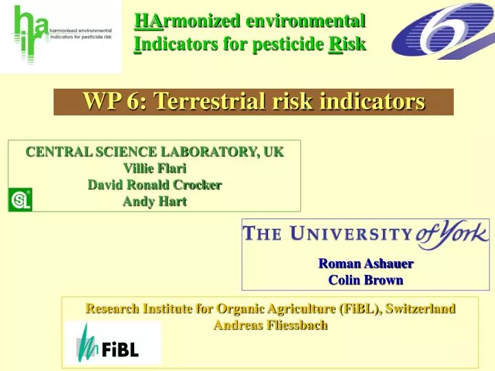 ha rmonized environmental i ndicators for pesticide r isk