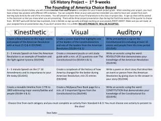 US History Project – 1 st 9-weeks The Founding of America Choice Board