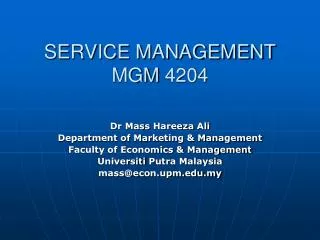 SERVICE MANAGEMENT MGM 4204