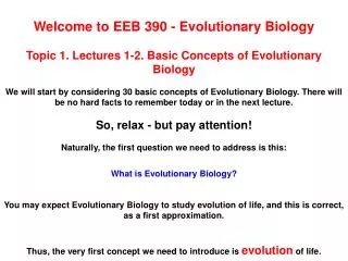 Welcome to EEB 390 - Evolutionary Biology