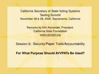 California Secretary of State Voting Systems Testing Summit