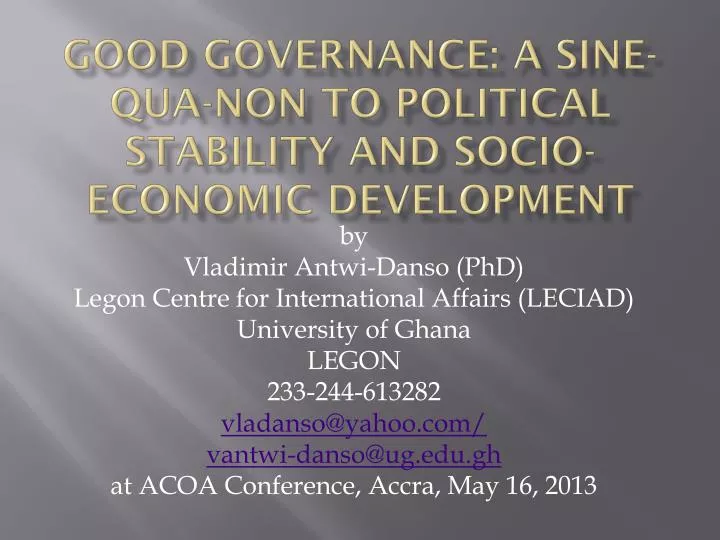 good governance a sine qua non to political stability and socio economic development