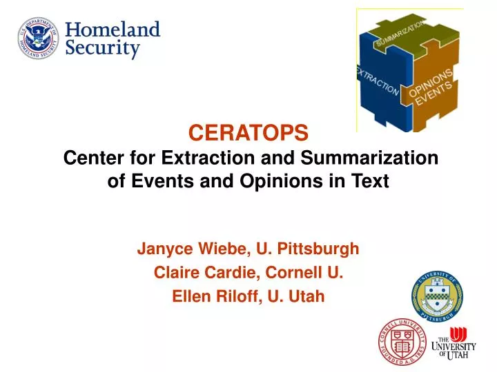 ceratops center for extraction and summarization of events and opinions in text