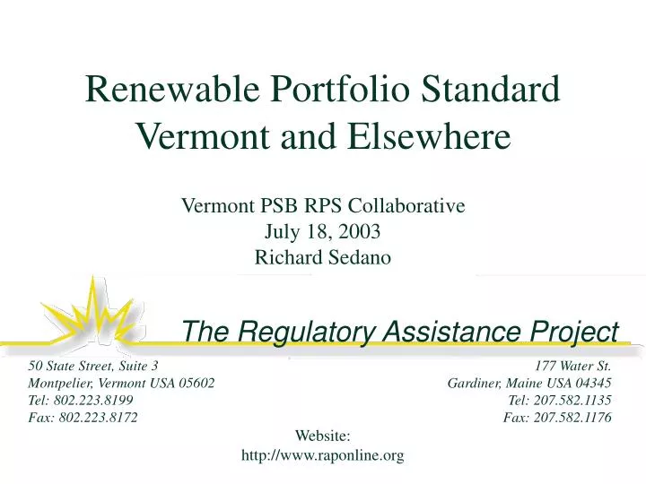renewable portfolio standard vermont and elsewhere