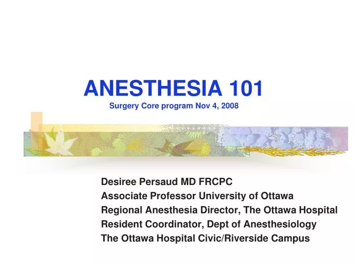 anesthesia 101 surgery core program nov 4 2008