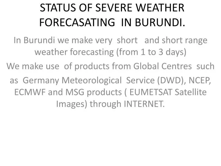 status of severe weather forecasating in burundi