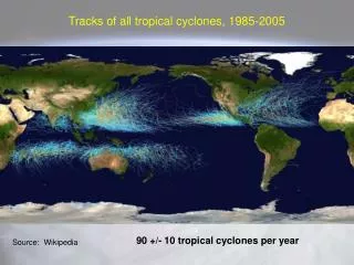 Tracks of all tropical cyclones, 1985-2005