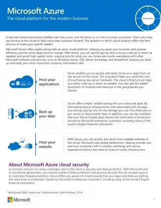 Microsoft Azure The cloud platform for the modern business