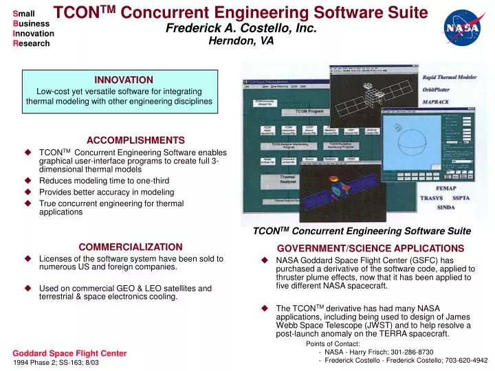 tcon tm concurrent engineering software suite frederick a costello inc herndon va
