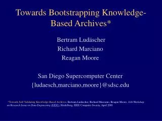 Towards Bootstrapping Knowledge-Based Archives*