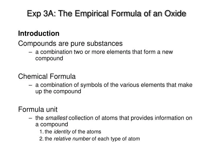 exp 3a the empirical formula of an oxide