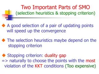 Two Important Parts of SMO (selection heuristics &amp; stopping criterion)