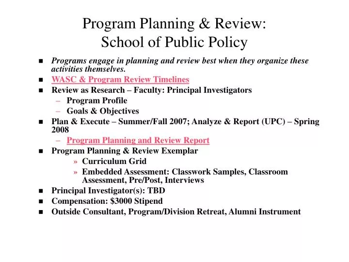 program planning review school of public policy