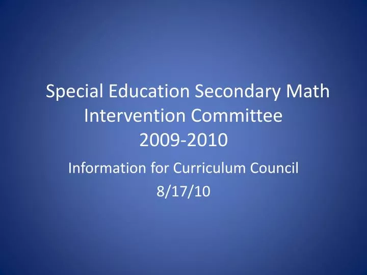 special education secondary math intervention committee 2009 2010