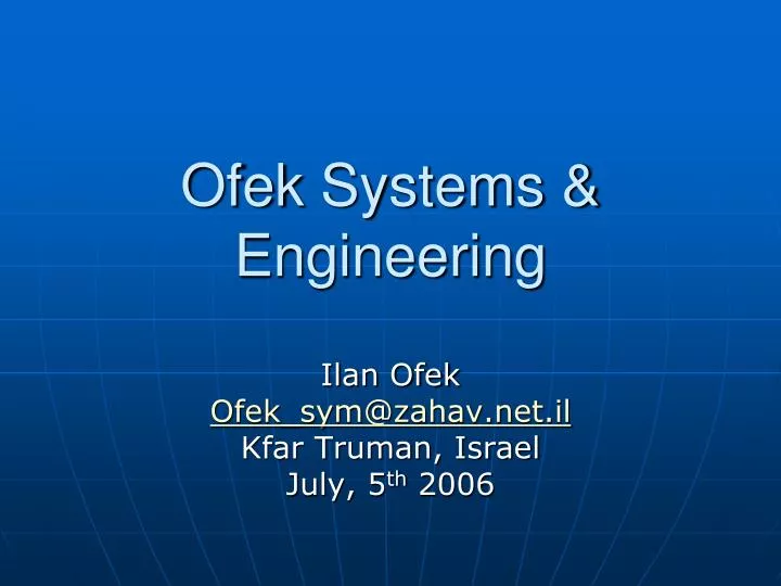 ofek systems engineering