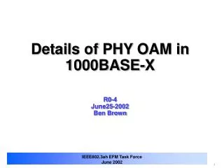 Details of PHY OAM in 1000BASE-X R0-4 June25-2002 Ben Brown