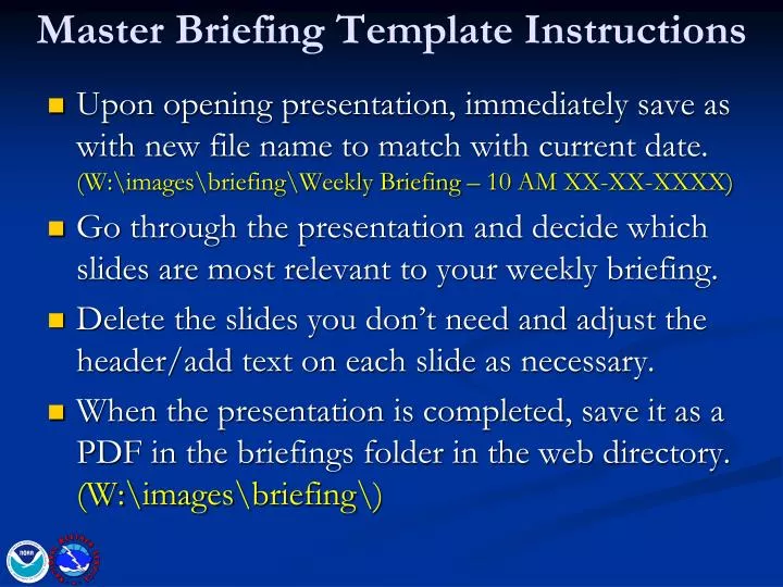 master briefing template instructions