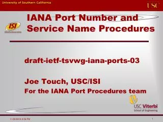 IANA Port Number and Service Name Procedures
