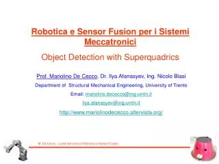 Robotica e Sensor Fusion per i Sistemi Meccatronici Object Detection with Superquadrics