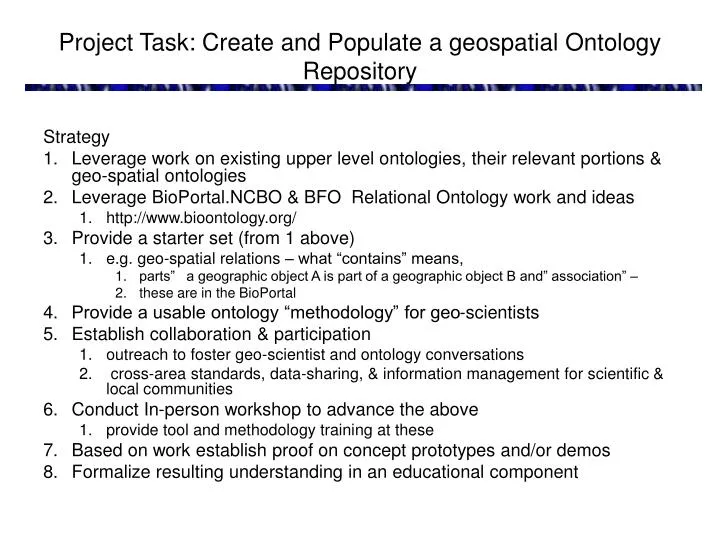 project task create and populate a geospatial ontology repository