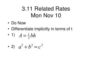 3.11 Related Rates Mon Nov 10