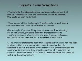 Lorentz Transformations
