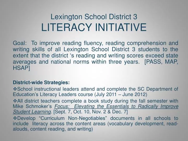 lexington school district 3 literacy initiative
