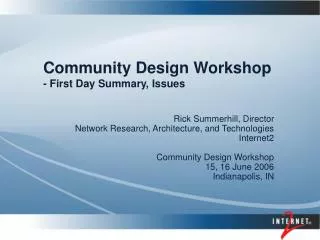 Community Design Workshop - First Day Summary, Issues