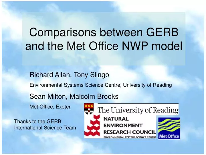 comparisons between gerb and the met office nwp model