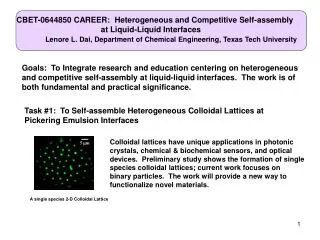 CBET-0644850 CAREER: Heterogeneous and Competitive Self-assembly