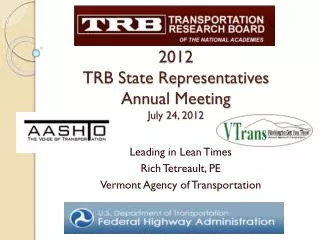 2012 TRB State Representatives Annual Meeting July 24, 2012