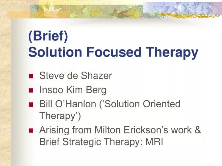 brief solution focused therapy