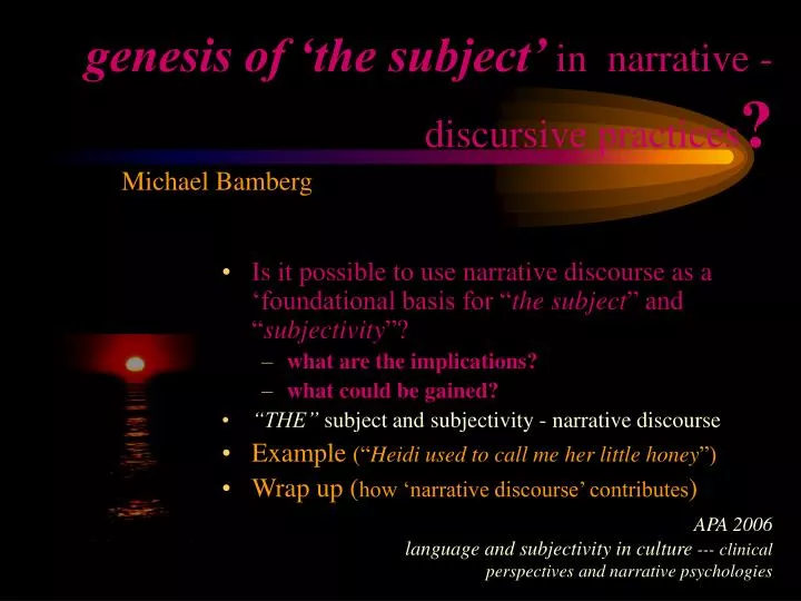 genesis of the subject in narrative discursive practices