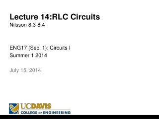 Lecture 14:RLC Circuits Nilsson 8.3-8.4