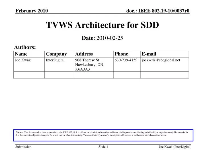 tvws architecture for sdd