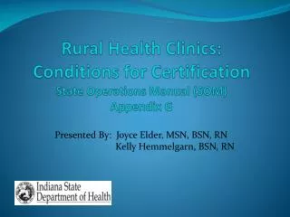Rural Health Clinics: Conditions for Certification State Operations Manual (SOM) Appendix G